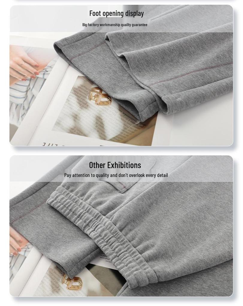 Women's Gray Scimitar High-Waisted Wide-Leg Sweatpants, 2025 Spring/Autumn Collection - Slimming, Loose, Straight-Leg Casual Sports.