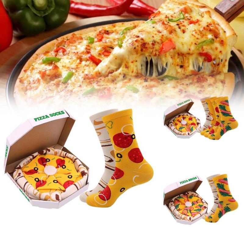 Midcalf Colorful Pizza Socks Box Cartoon Bacon Vegetable Food Christmas Gift