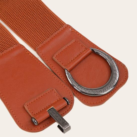 Women Elastic Corset Solid Color Metal Hanging Buckle Belt Faux Leather Slimming Body Waistband Dress