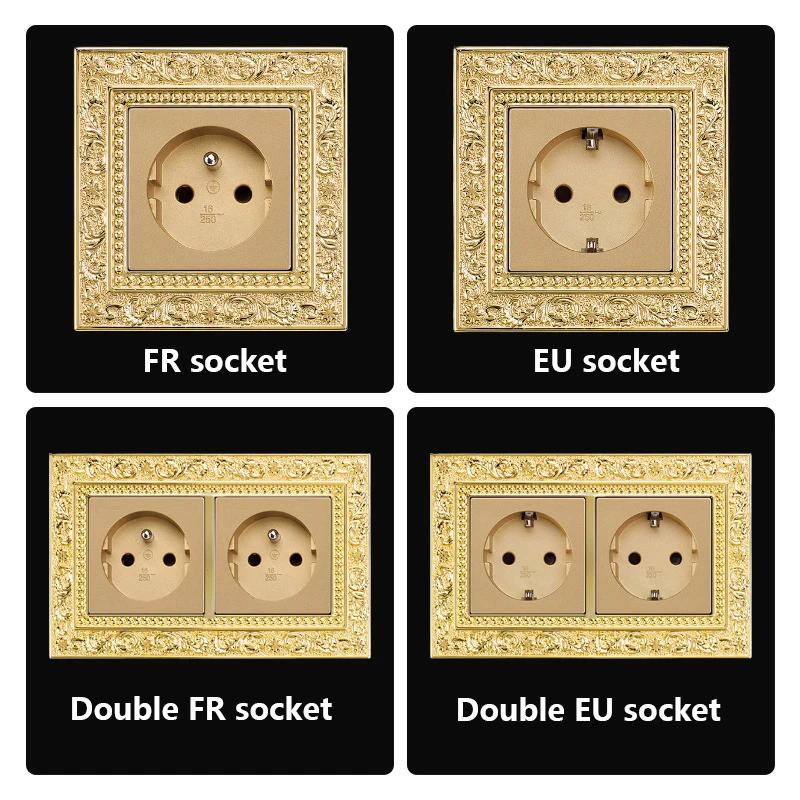 Luxury Vintage Push Button Switch 1/2/3/Gang 2Way,EU France Standard Copper Wall socket,Universal Light Home Switch Power Outlet