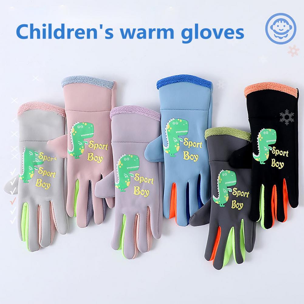 Winddichte Handschuhe Winter Warme Handschuhe Wasserabweisende Cartoon-Druck Kinder Fahrradhandschuhe Outdoor Thermische Fäustlinge mit für Winter