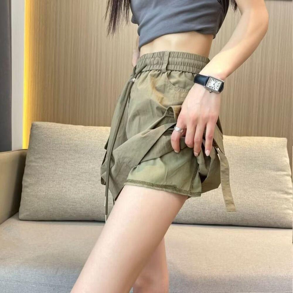 Loose High Waist Skirt Lace Up Causal Skirts Women Simple Cargo Skirts Summer