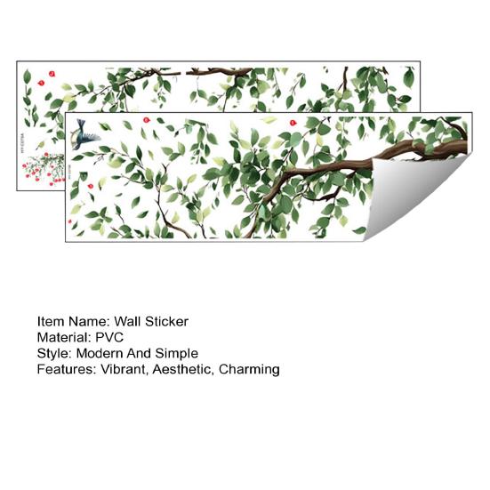 2 Pcs Large Green Tree Leaves Wall Stickers Hanging Vine Wall Decals Peel And Stick Branch Birds Wall Murals for Living Room TV Background Decor