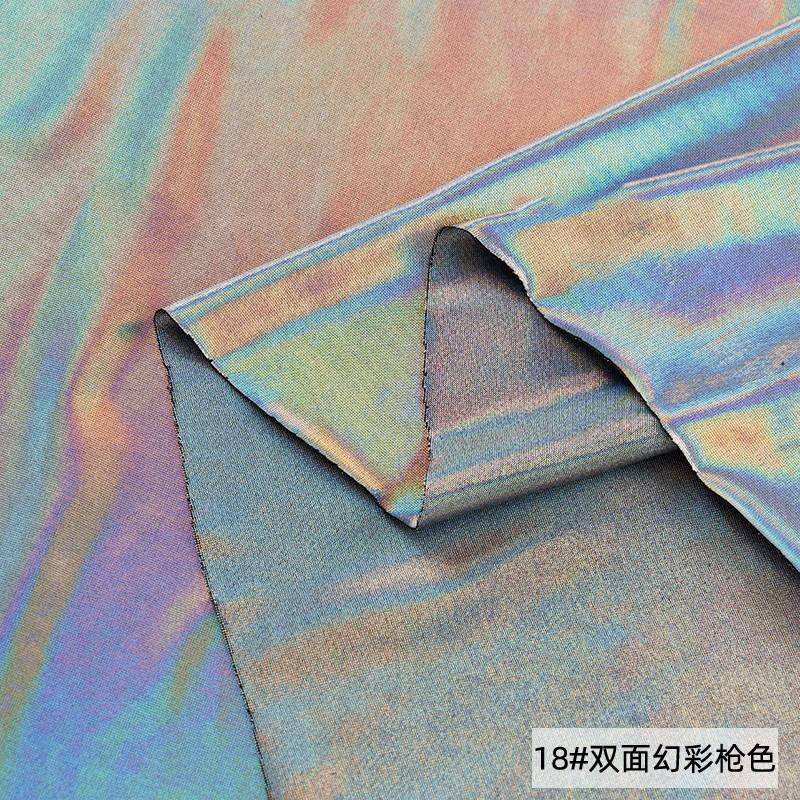Double-sided Gold-stamped Fake Leather Fabric Iridescent Shiny Stretch Bronzing Fabric Laser Fabric for Dress,Costume,Backdrop