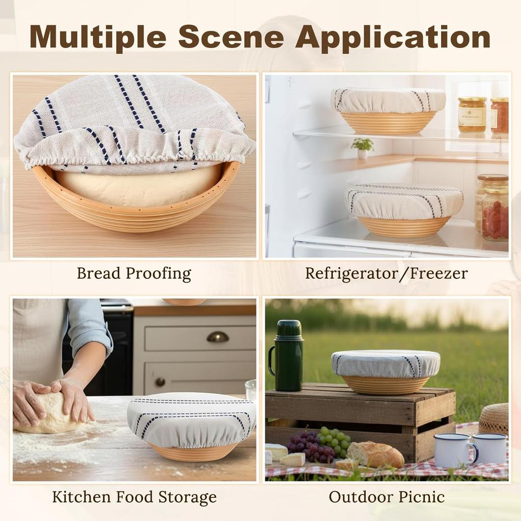 3 Pcs Bread Proofing Bowl Covers, Reble Bowl Covers for Bread Proofing, 9/10/13 Inches Basket Linen Cloths Cover, Elastic Linen Breads Proofings