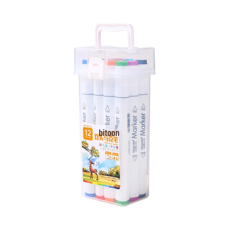 Baitong Double-Ended Triangular Marker Pen Set: Alcohol & Oil-Based, Quick-Drying, Available in 12/24/36/48/60 Colors.