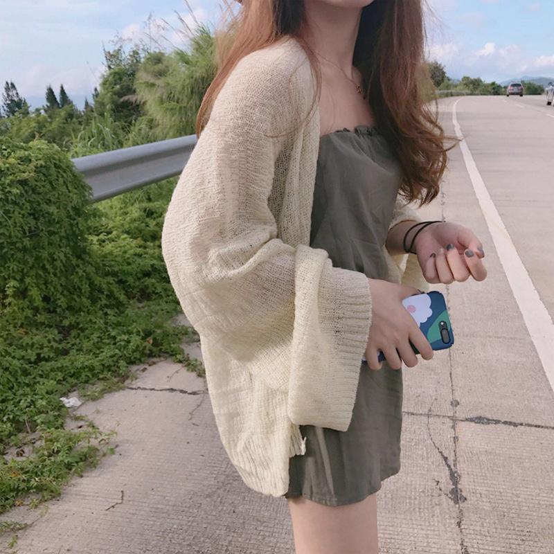 Women's Knitted Shirt Summer Cardigan Sunscreen Clothes Retro Chic Lazy Loose Thin Style