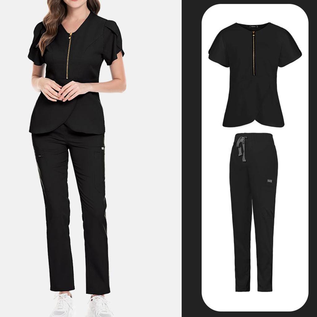Ladies' Comfortable And Casual Solid Color Short Sleeved Pants Protective Suit Set
