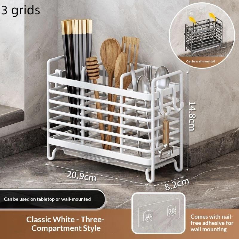 Wall-Mounted No-Drill Cutlery Rack Stainless Steel Space-Saving Anti-Scratch Utensil Organizer for Home Kitchen Storage