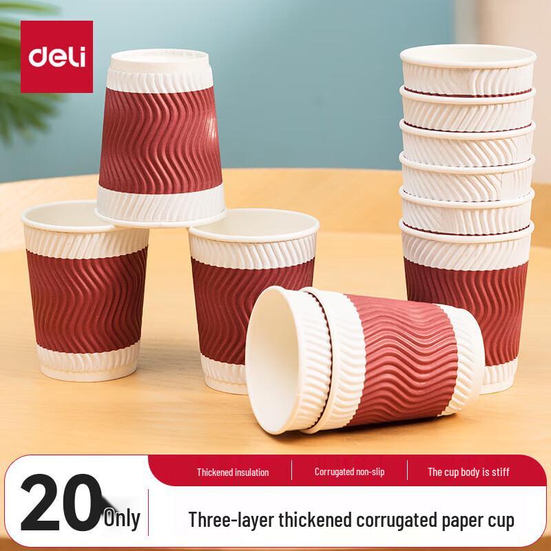 Deli 228ml Red Corrugated Disposable Paper Cups