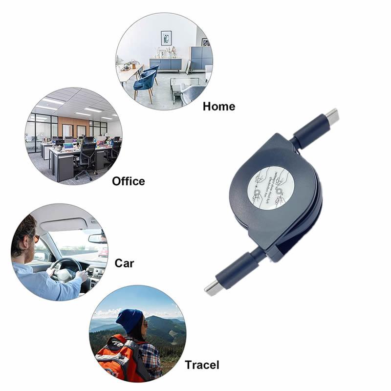 Retractable 60W USB C Cable PD Fast Charging Data Sync for Macbook Phone Tablet Switch Laptop