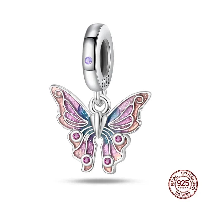 925 Silver Classic Purple Retro Heart Shape Lotus Angel Pattern Charms Beads Fit Necklace Bracelets Pendant DIY Jewelry