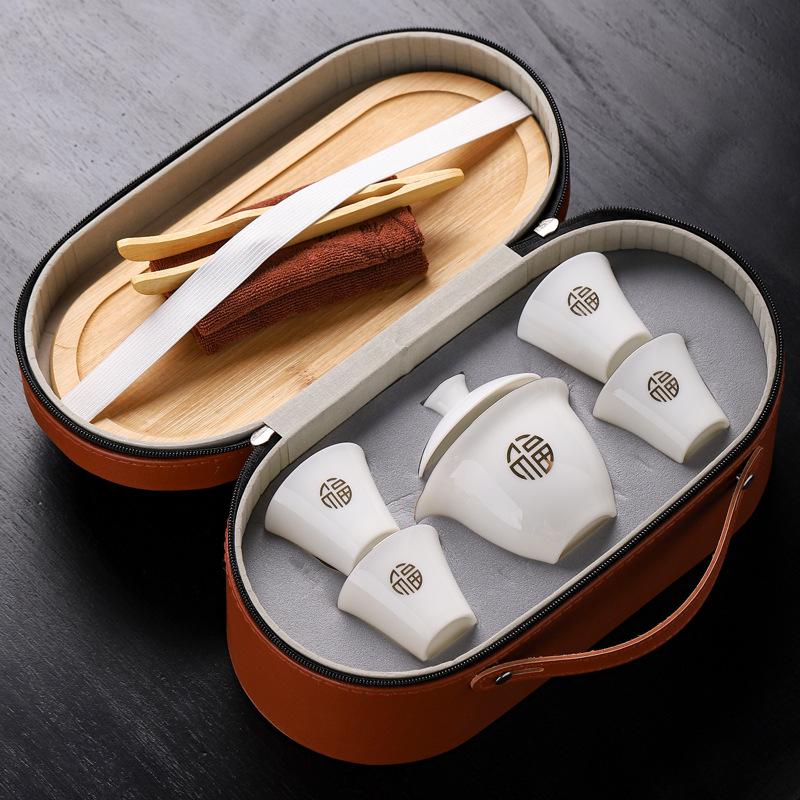 Ceramic suet jade porcelain portable travel tea set creative souvenir business company gift