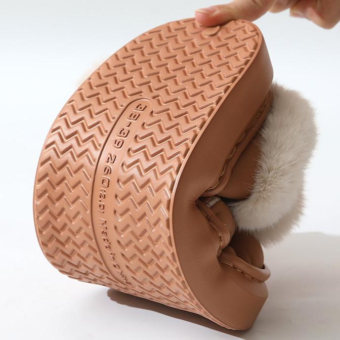 Cotton slippers for women, waterproof leather slippers, thickened bow, cute furry slippers, home slippers, PVC, loose feeling