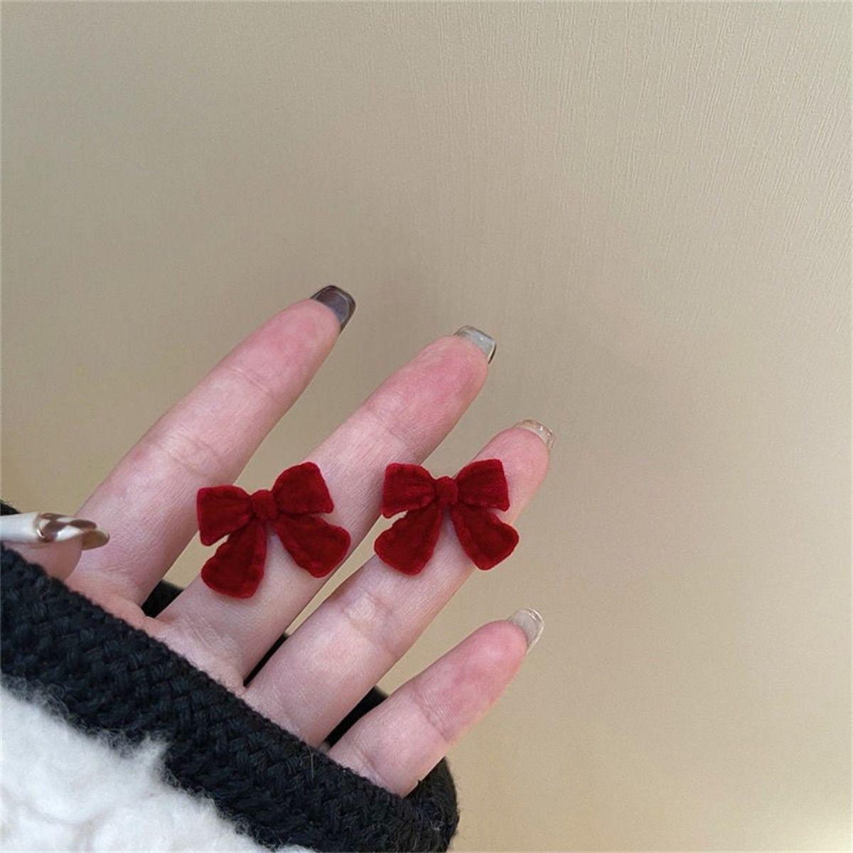 

Sweet Temperament Red Velvet Bowknot Piercing Stud Earrings for Women Christmas Joyous Occasion Atmosphere Jewelry Accessories