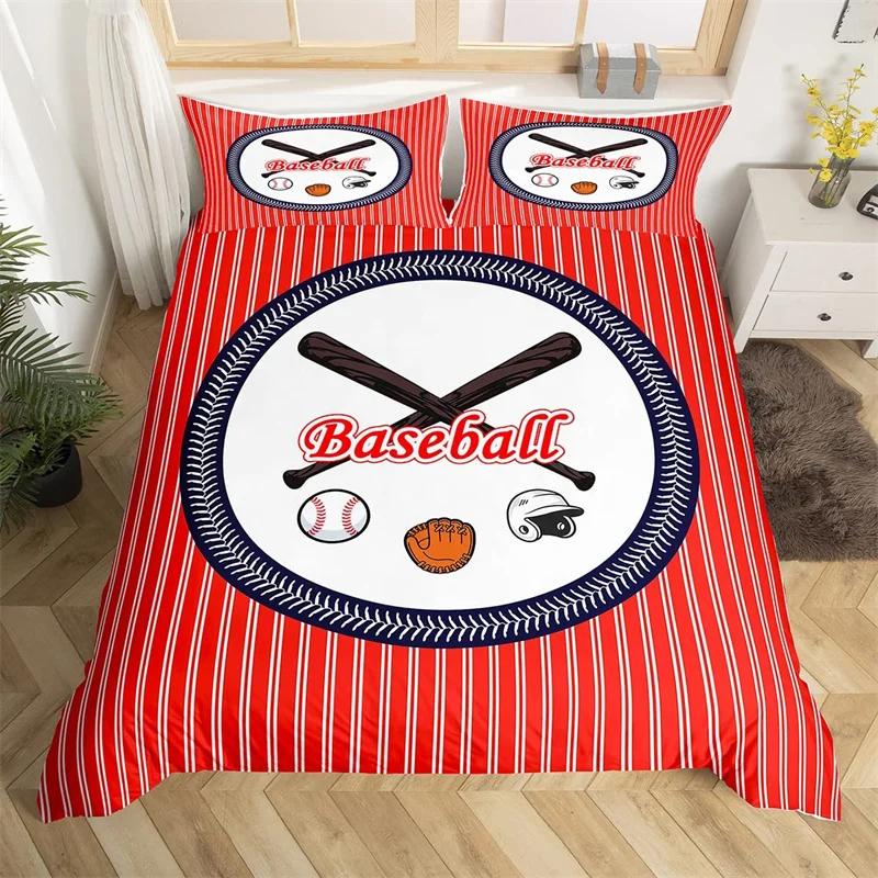 Set Biancheria da Letto Baseball per Bambini Set Copripiumino Sport con Palla Singolo King per Ragazzi Adolescenti Poliestere Mazza da Baseball Guanti Copripiumino