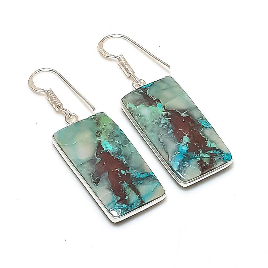 Natural Chrysocolla Gemstone 925 Sterling Silver Jewelry Earring 1.81  AE-12068
