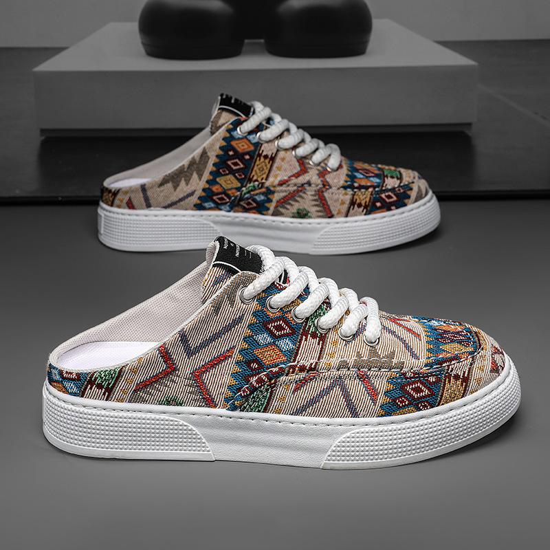 

Мужская обувь 2025 лето новая Баотоу шлепанцы без пятки на одном педале полушлепанцы сетчатые дышащие с принтом повседневные эспадрильи 44