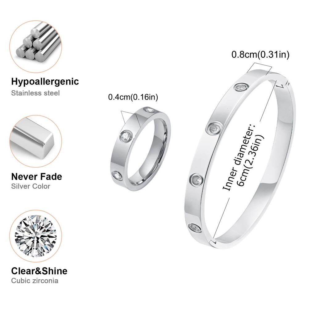 Vnox Luxury Love Ring Bracelets Gift for Women, Heart CZ Stone Inlay Gold Plated Stainless Steel Cuff Bangles, Mothers Day Gift