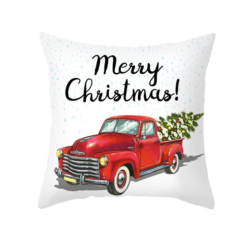 Pattern Of Santa Claus' Car And House Throw Pillow Cover With Short Plush Print For Living Room Sofa Decoration Cushion Cover