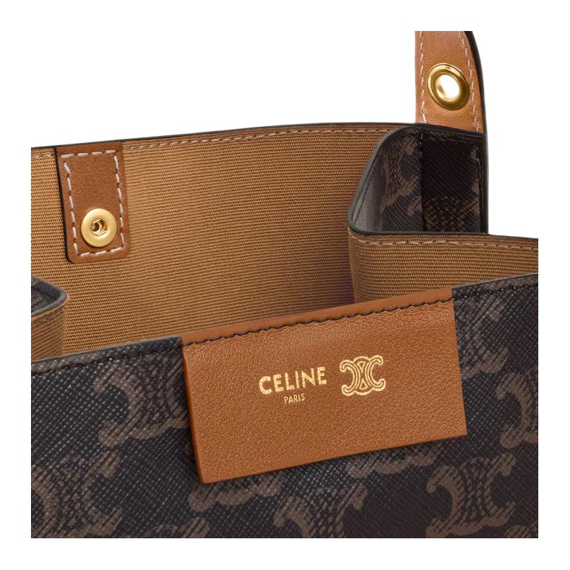 Celine Borsa a mano Triomphe Canvas Cubo Piccola Grigio Nero e Marrone Borse da donna 124182Q72-03MI