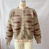 Irregular striped contrasting single breasted round neck short cardigan sweater jacket for women in autumn and winter 3556
