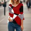 Womens Tops V-neck 3/4 Sleeve Blouses Casual Mid-length Shirts Fashion Print Tunic Tops