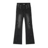 Jeans bootcut larges rétro High Street Automne Hiver Noir Délavé Vêtements Féminins Pantalons en Denim Chic Pantalons Boutonnés Raboutés