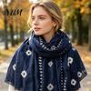 Soft Decorative Neck Scarf Solid Color Embroidered Shawl for Women, Lightweight Gauze with Floral Vine Texture, 180x90cm Breathable Wrap Spring Summer