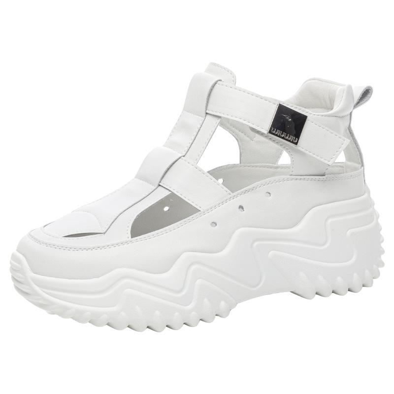 

Summer women s shoes new breathable hollow sandals children s Korean version versatile thick sole height increase sports leisure dad shoes women 34 белый