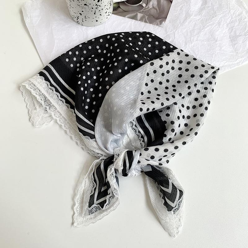 Silk Scarf Neck Small Square Scarf Lace Striped Cashew Nut Silk Scarf Spring and Summer Light Headscarf Headband Decorative Scarf