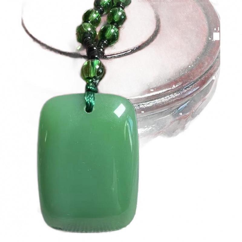 Unisex Wushi Pai Pendant Necklace: Imitation Jade Ping'an Pai Xinjiang Hetian Jade Glass Pendant