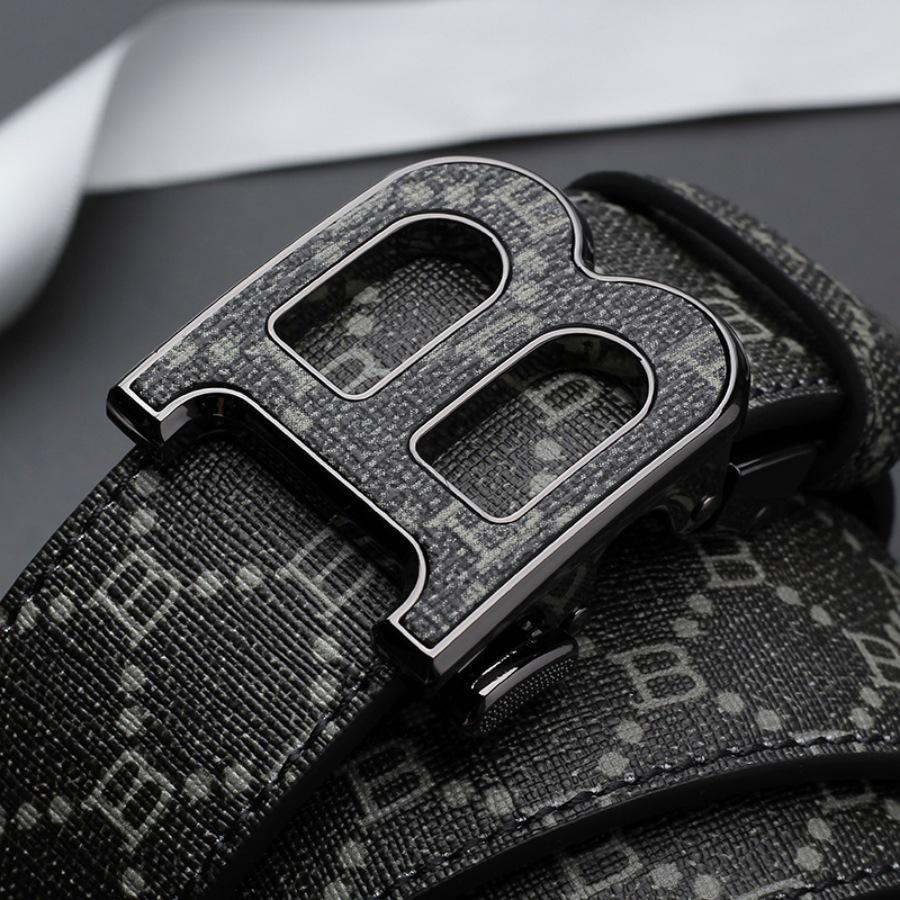 Korean Style Automatic Buckle Genuine Leather Belt for Men with Old Flower Pattern