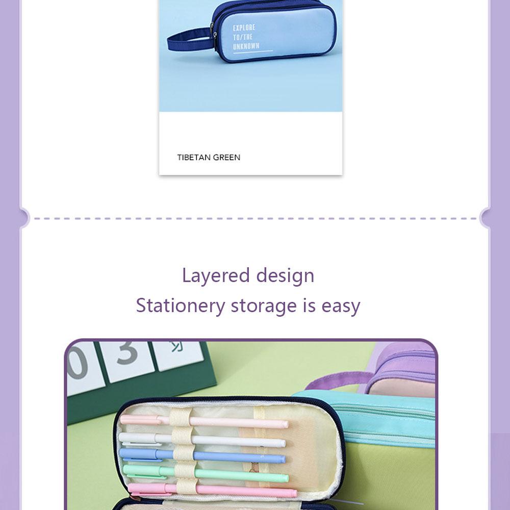 Candy Color Handheld Large Capacity Pen Bag Double Zipper Student Stationery Bag Multifunctional Pencil Case