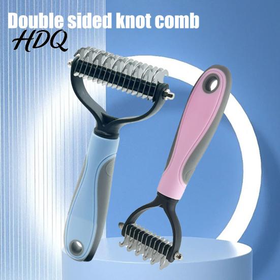 Ergonomic Pet Brush Grooming Rake Dual-Sided Stainless Steel Blades Deshedding And Lightweight Dog Dematting Brush Undercoat Rake for Dogs