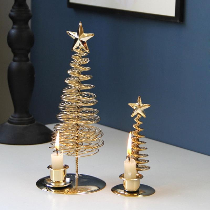 3 Pack Metal Christmas Candleholder Pine Tree Shape Candelabra Seasonal Centerpieces Decors For Dining Room Fireplaces