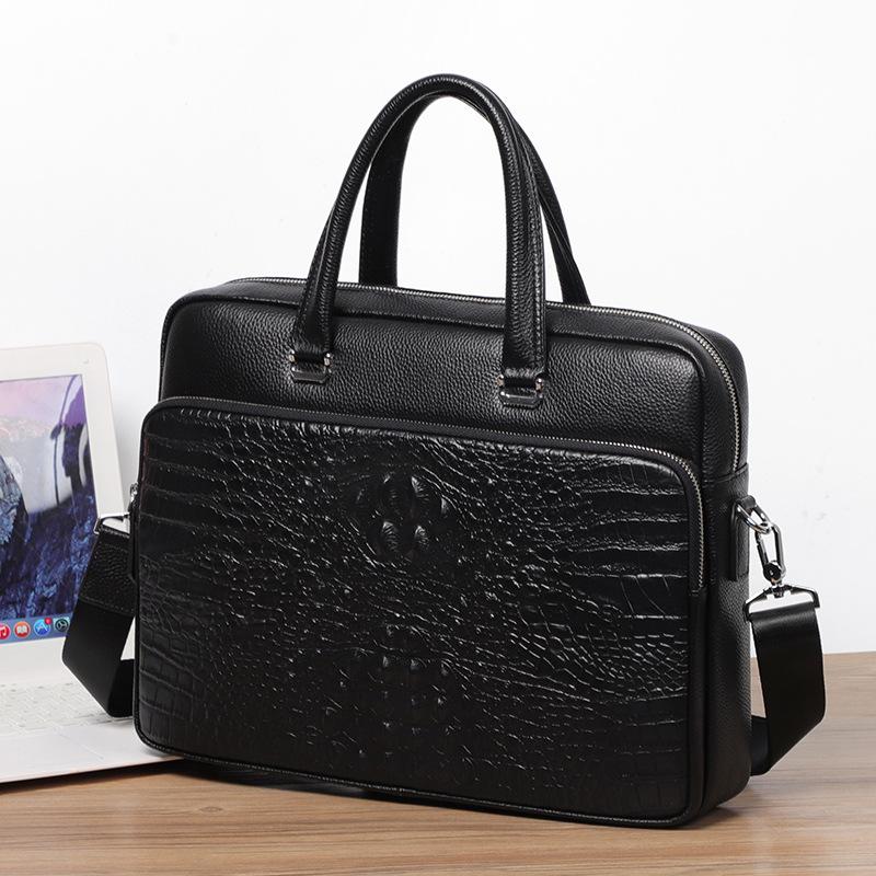 Crocodile Pattern Leather Men'S Handbag Business Men'S Bag First Layer Cowhide Briefcase Simple Business Trip File Bag
