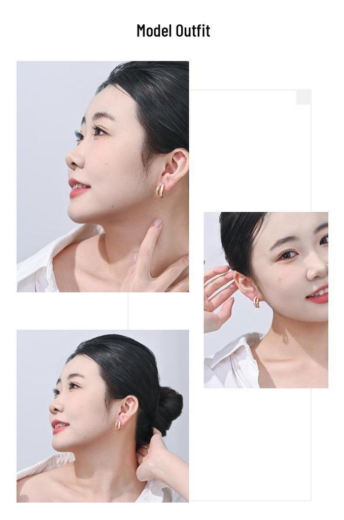 Exquisite White Enamel Rhinestone C-Shape Double-Layer Stud Earrings In 925 Silver for Women