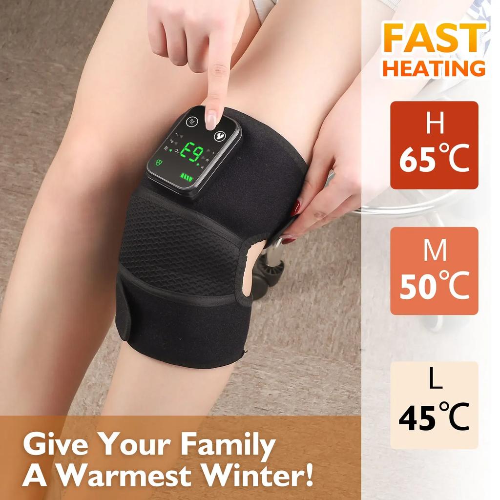Joelheira de aquecimento sem fio multifuncional, massageador de cotovelo, ombro, joelho, 3 modos, vibração, compressa quente, suporte de joelho, carregamento USB