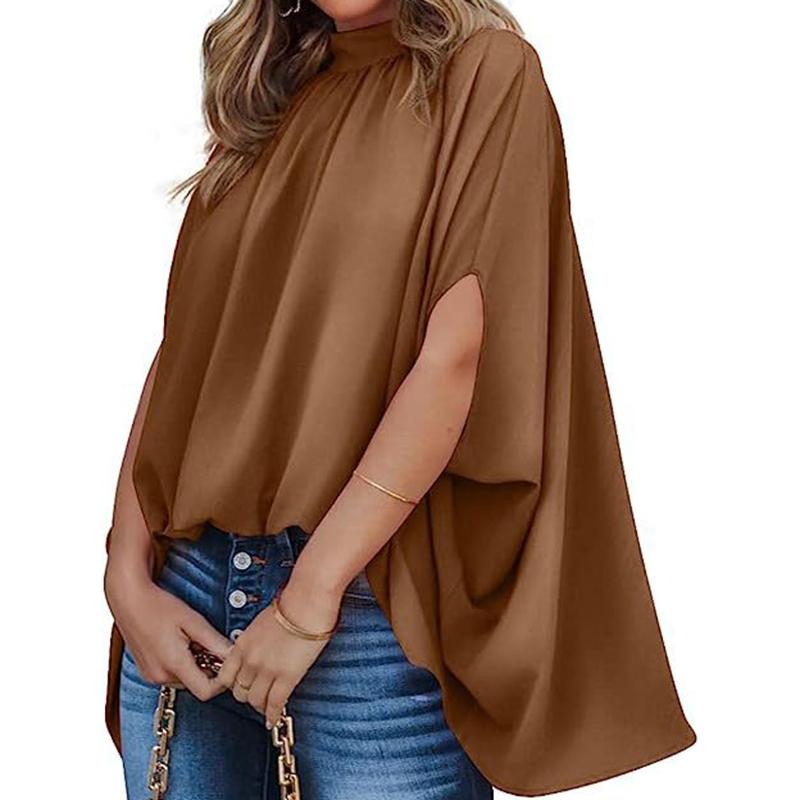 

Модная свободная блузка с коротким рукавом «летучая мышь», женская летняя повседневная рубашка, элегантная свободная одежда на шнуровке, офисные топы 25026 XL темно-коричневого