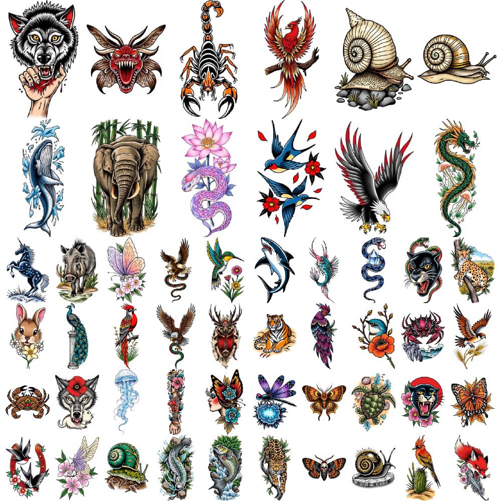 28pcs Temporary Tattoo Temporary Tattoo Stickers Elephant Wolf Head Phoenix For Men Women Adults