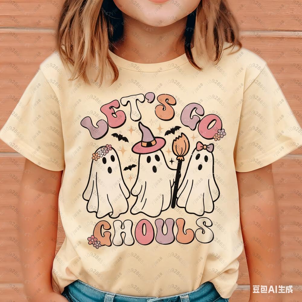 Let's Go Ghouls Halloween Retro Halloween T-shirt for Children Halloween Girls Boys Halloween Pattern Children's T-shirt