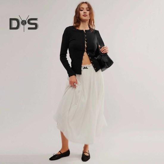 Женские трикотажные топы с круглым вырезом и длинным рукавом — фото 9