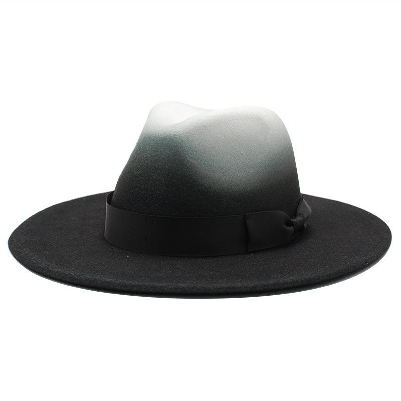 Ветер Шляпа-цилиндр с широкими полями из шерсти, с постепенным изменением цвета, двухцветная джазовая шляпа, мужские и женские шляпы, фетровая шляпа Jz-013 M（56-58cm） чёрный