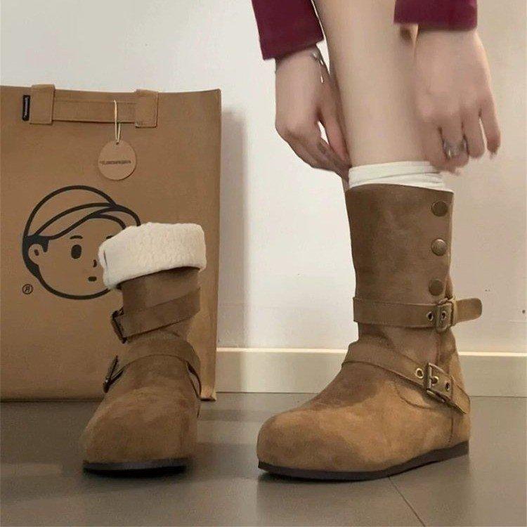 Women's thick bottom two wear winter lightweight warm fur one plush snow boots non-slip wear casual sports Martin cotton boots