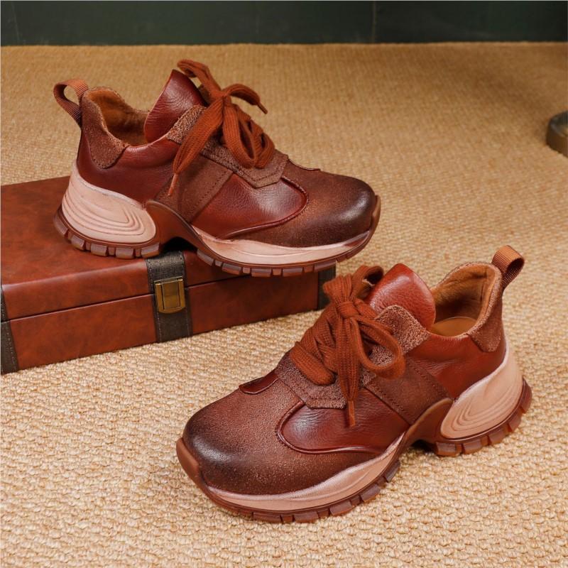 Fashion GKTINOO Genuine Leather Lace Up Casual Women's Shoes Autumn 2025 New Sports Style Flat Versatile Four Season Shoes