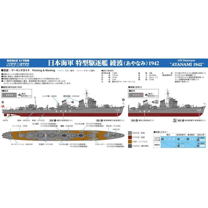 Pit Road 1/700 Skywave Series Japanese Navy Type C Destroyer Ayana 1942 Plastic Model W246, Approx. 16.9cm Length