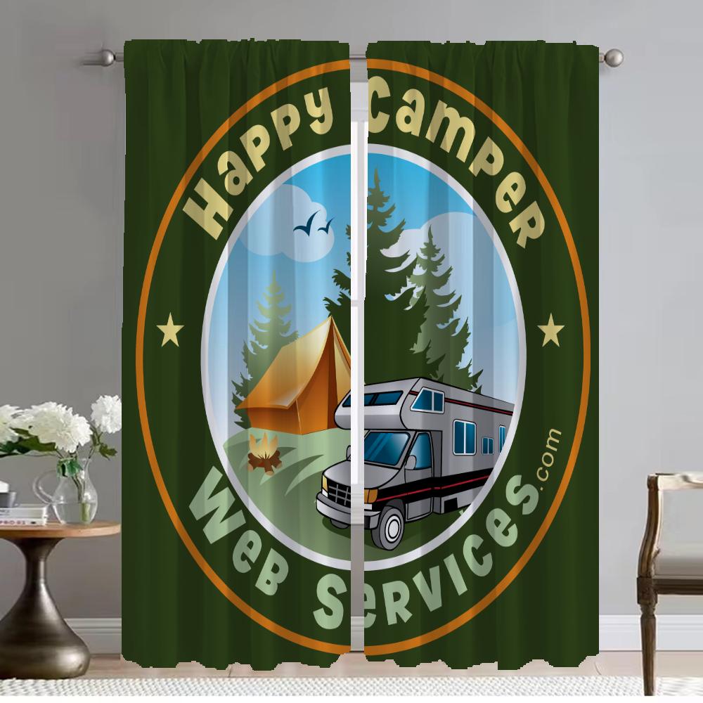 Happy Camping Anti-mosquito Curtains 2 Pieces Window Curtain for Room 2 Panel Tulle for Bedroom Halloween Decoration Shades Home