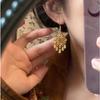 Diamond-encrusted rhombus hollow flower fringed ear hook retro court style earrings light luxury versatile personalized earrings women