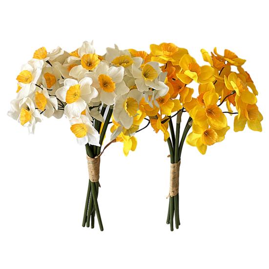 Artificial Narcissus Flowers Bouquet for Home Decor Realistic Silk Fake Daffodils with White Yellow Orange Petals Long-Lasting Spring Decoration for